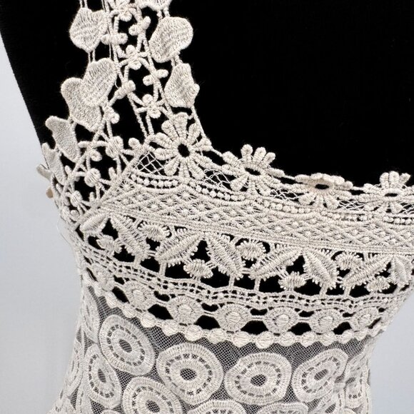 Vtg ISSI Y2K Top Womens M Lace Cami Sheer Feminine Boho Chic Lolita Coquette - Picture 7 of 8